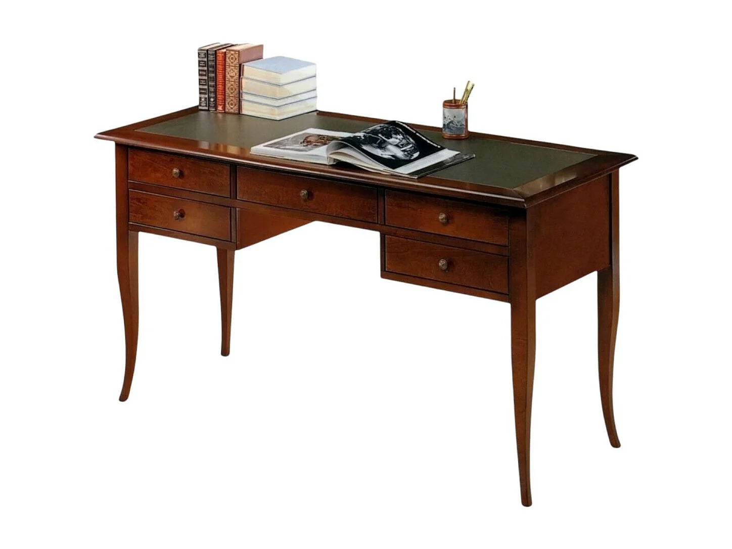 MOBILI 2G - SCRIVANIA ARTE POVERA PIANO PELLE LEGNO TINTA NOCE 130x65x81 (135)