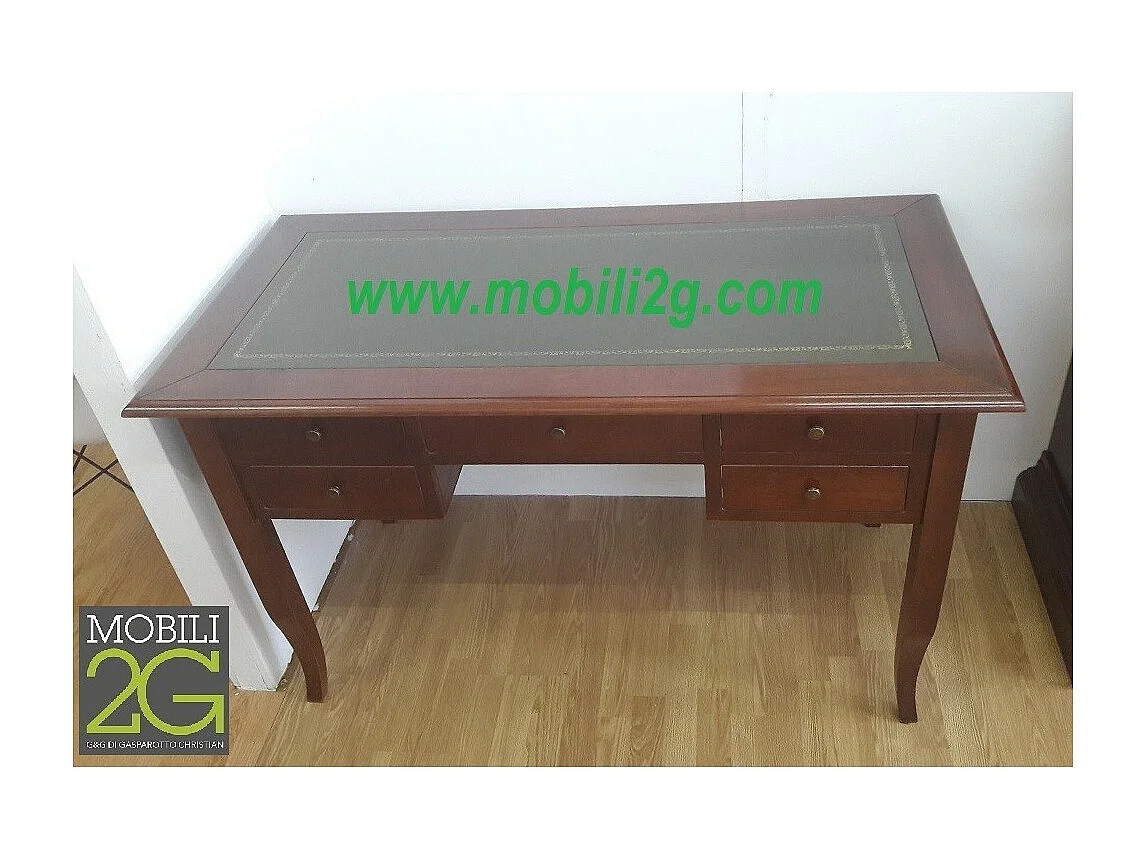 MOBILI 2G - SCRIVANIA ARTE POVERA PIANO PELLE LEGNO TINTA NOCE 130x65x81 (135)