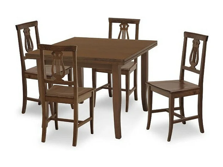 MOBILI 2G - Set tavolo 80X80 legno allungabile quadrato con 4 sedie legno seduta legno
