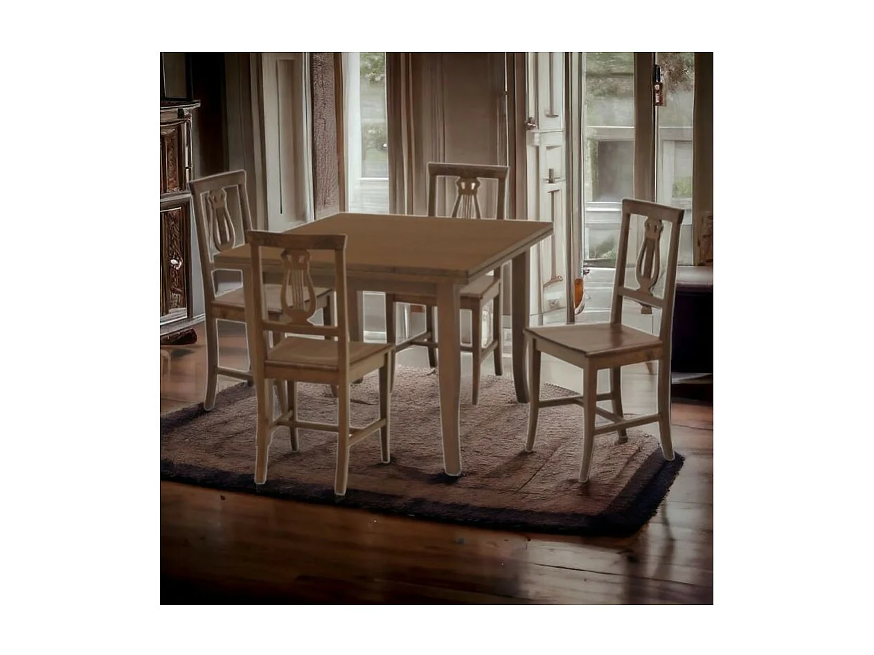 MOBILI 2G - Set tavolo 80X80 legno allungabile quadrato con 4 sedie legno seduta legno