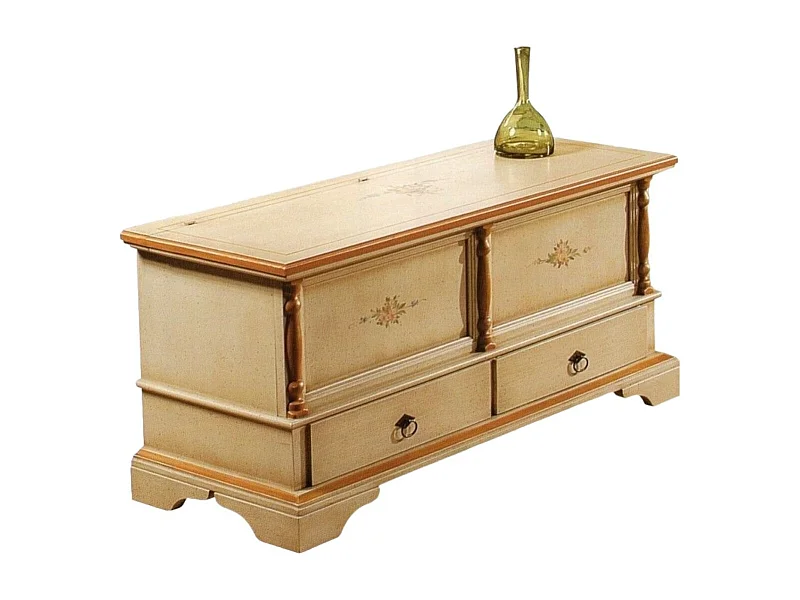 MOBILI 2G - Cassapanca in legno 2 cassetti avorio con profilo ocra L.120 x P.46 H.51 (1347)