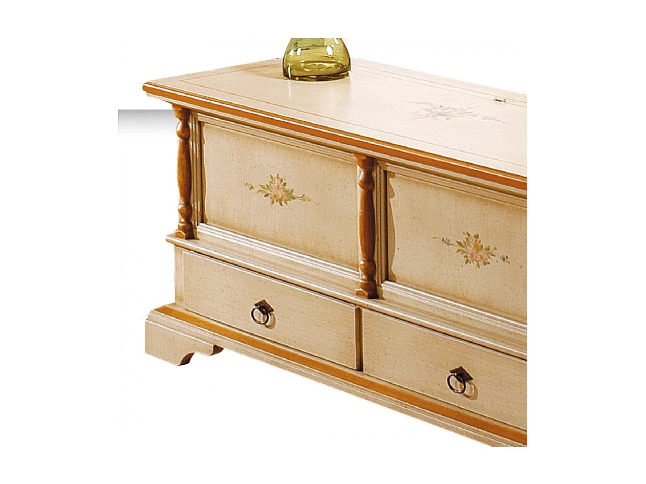 MOBILI 2G - Cassapanca in legno 2 cassetti avorio con profilo ocra L.120 x P.46 H.51 (1347)