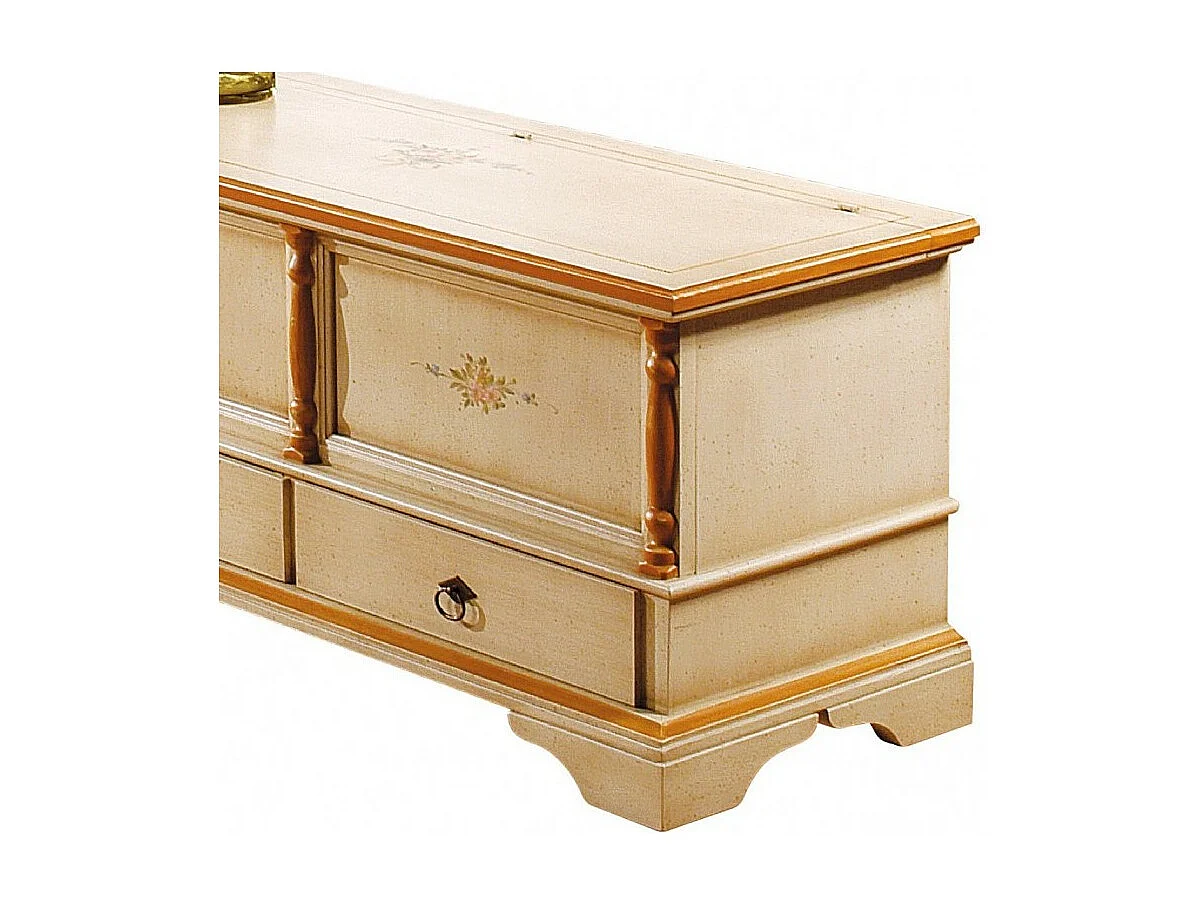 MOBILI 2G - Cassapanca in legno 2 cassetti avorio con profilo ocra L.120 x P.46 H.51 (1347)