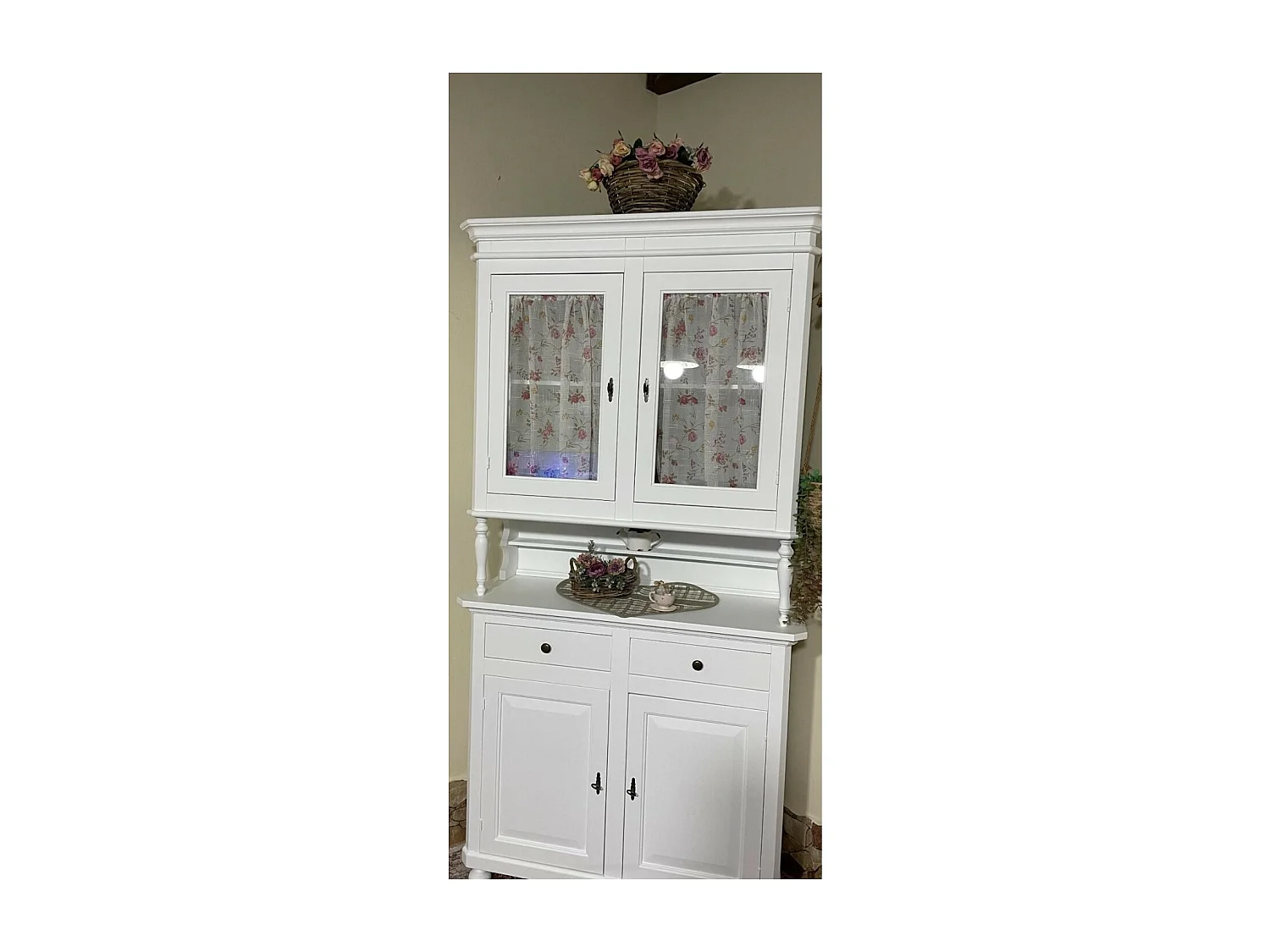 MOBILI 2G -  CRISTALLIERA ARTE POVERA 2 PORTE IN LEGNO SHABBY BIANCO 104X43X208 (1189)