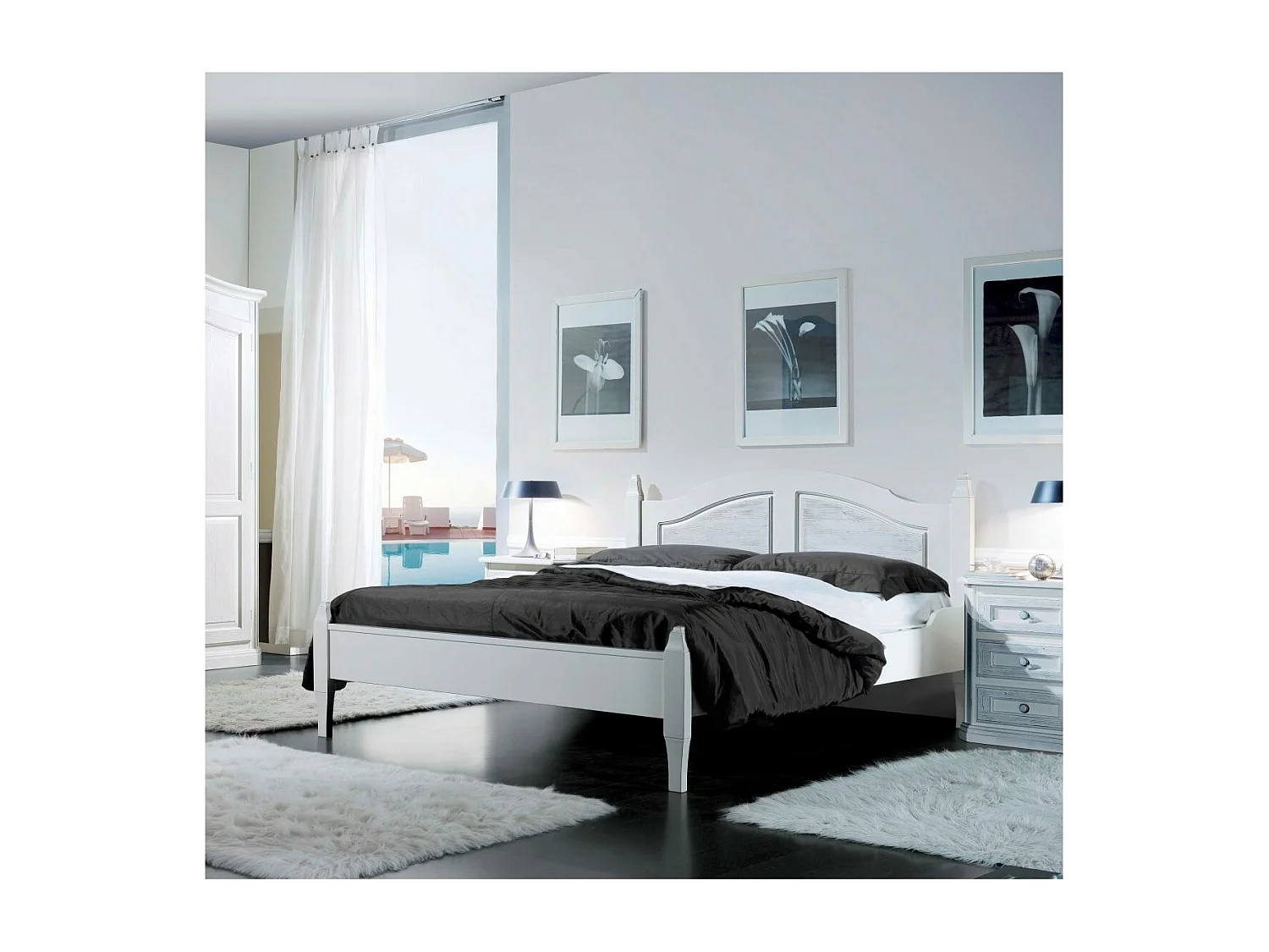 MOBILI 2G - LETTO MATRIMONIALE SHABBY CHIC BIANCO LEGNO MASSELLO 178x210x106 (2234)