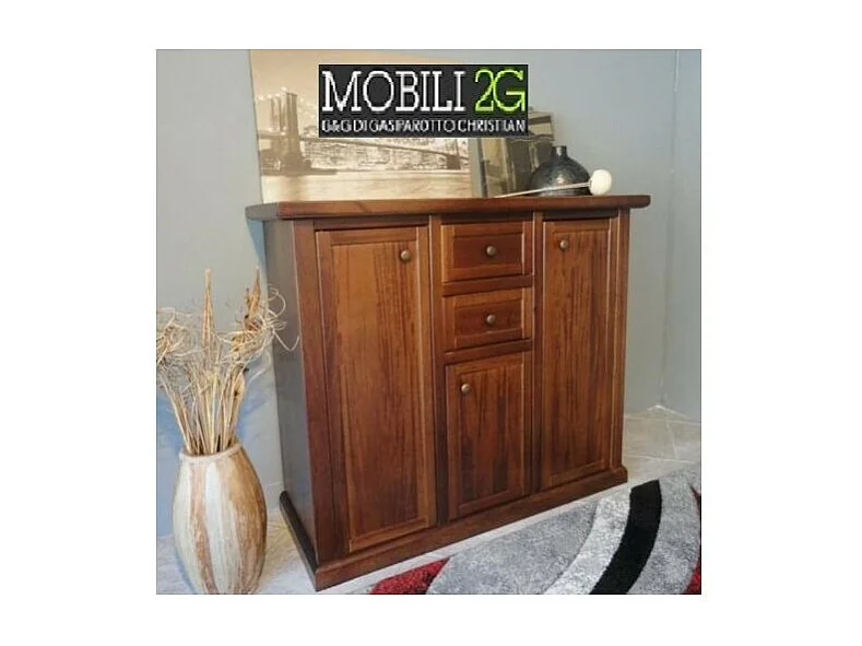 MOBILI 2G - Madia Credenza 3 porte 2 cassetti tinta noce 100 X 39 X 85 (392)