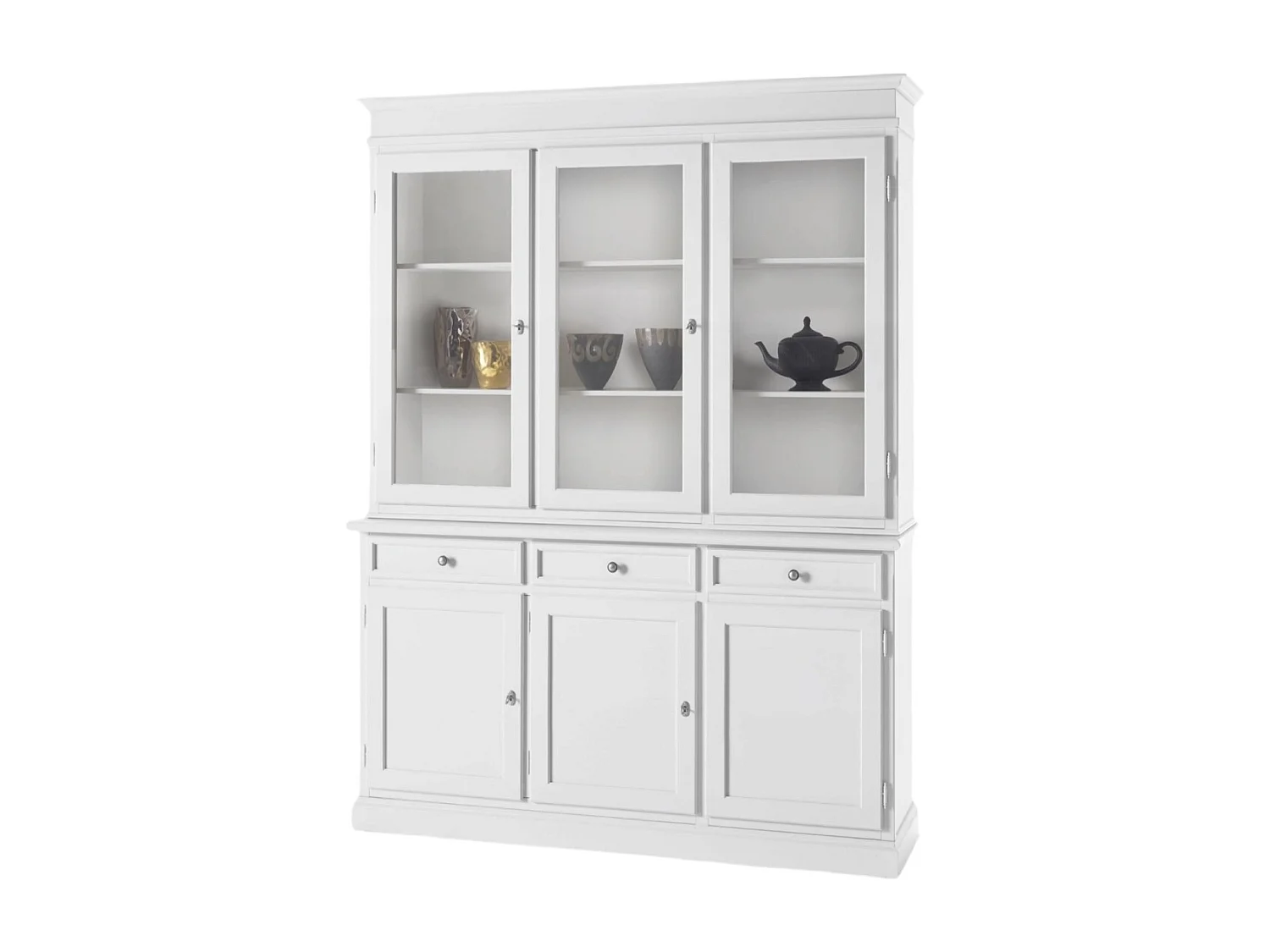 MOBILI 2G - Cristalliera 3 porte in legno arte povera bianco sporco 155x42x203