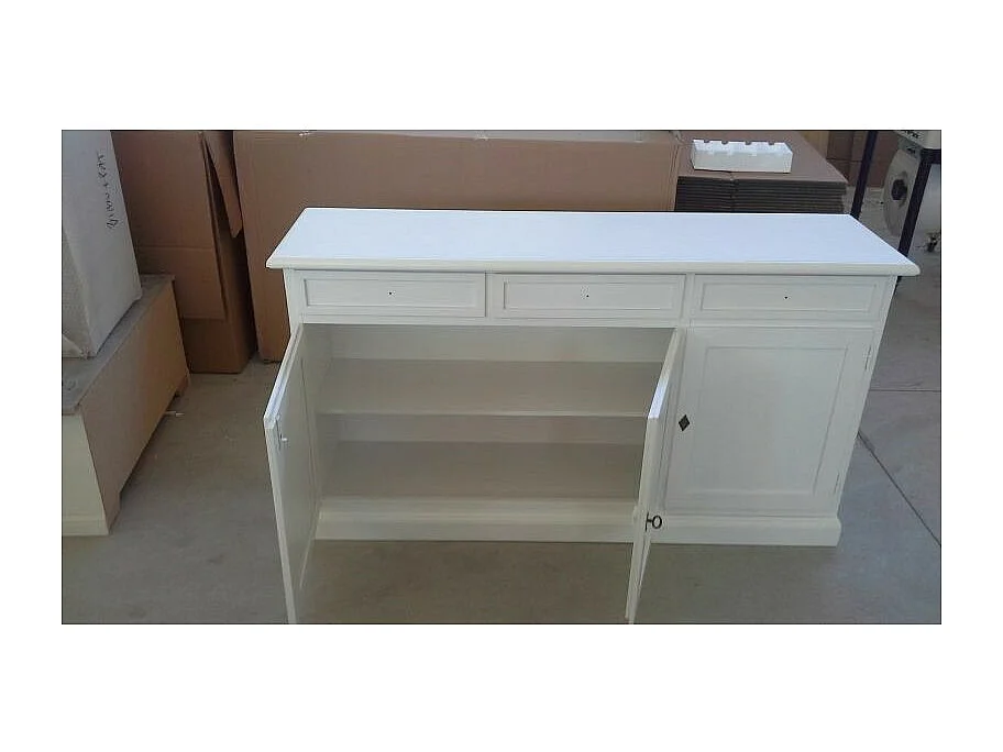 MOBILI 2G - Cristalliera 3 porte in legno arte povera bianco sporco 155x42x203