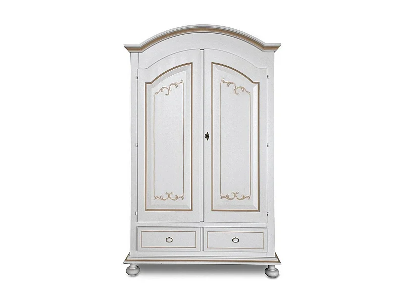 MOBILI 2G - Armadio 2 porte classico legno bianco e filetti ocra 125x61x200 (6002)