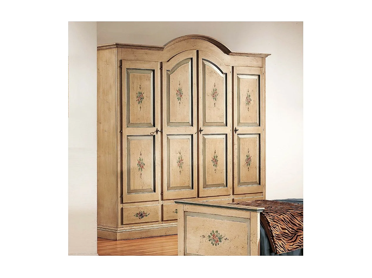 MOBILI 2G -  Armadio classico 4 porte avorio anticato filo azzurro legno  234X60X230 (1428)