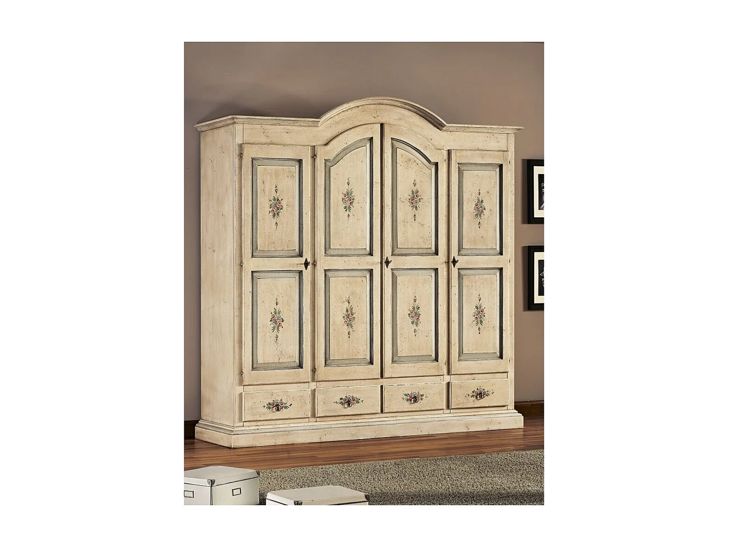 MOBILI 2G -  Armadio classico 4 porte avorio anticato filo azzurro legno  234X60X230 (1428)
