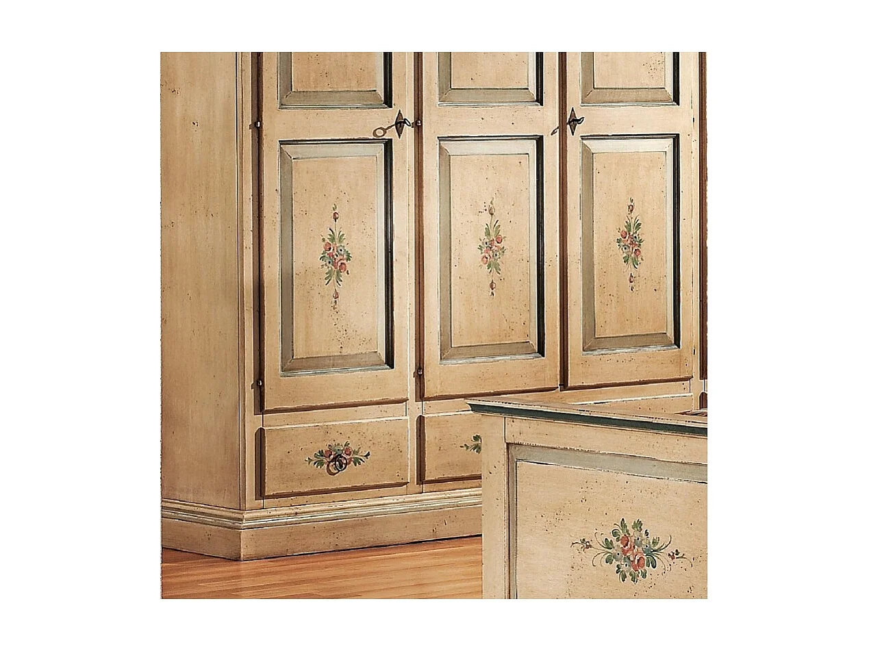 MOBILI 2G -  Armadio classico 4 porte avorio anticato filo azzurro legno  234X60X230 (1428)