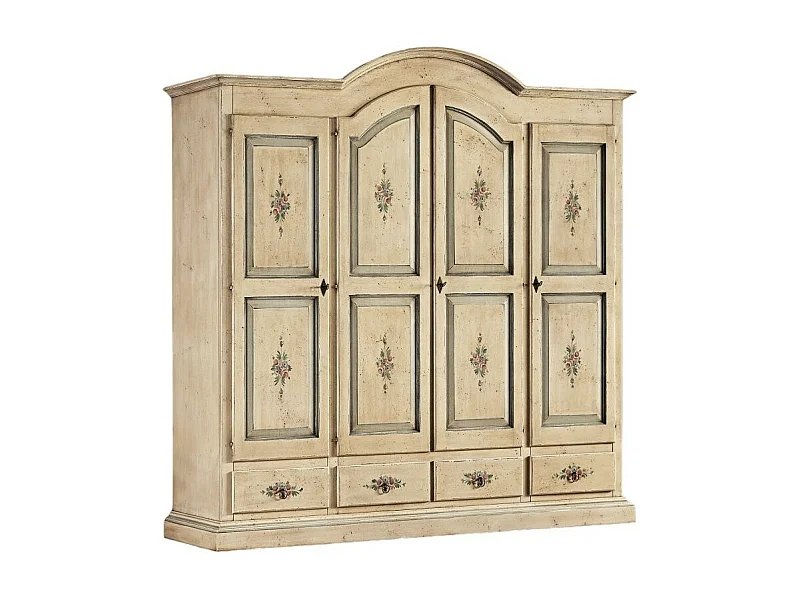MOBILI 2G -  Armadio classico 4 porte avorio anticato filo azzurro legno  234X60X230 (1428)