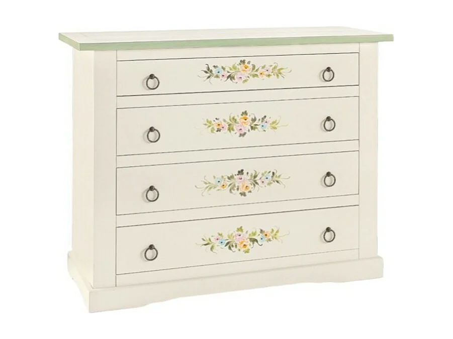 MOBILI 2G - Cassettiera 4 cassetti legno shabby bianco decori 115x50X90 (498)