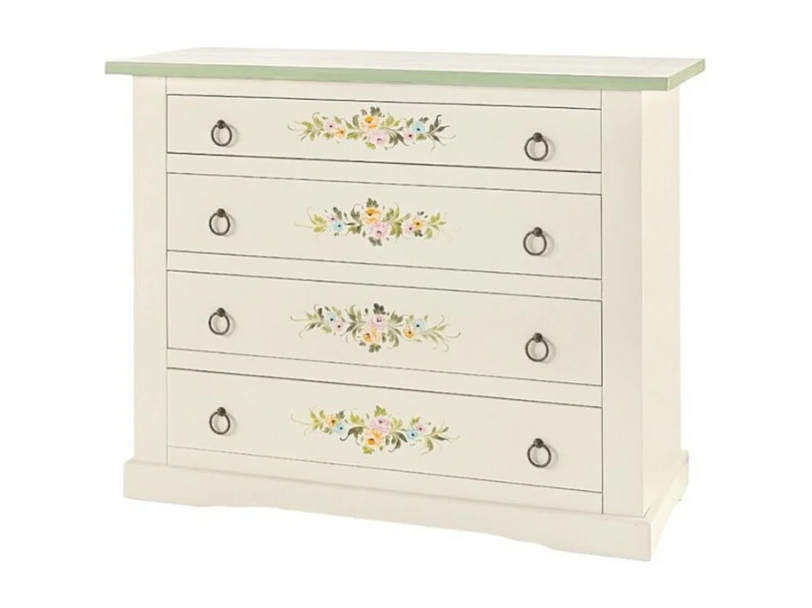 MOBILI 2G - Cassettiera 4 cassetti legno shabby bianco decori 115x50X90 (498)
