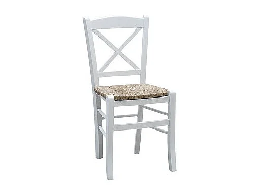 MOBILI 2G - SET 2 SEDIE SHABBY CROCE LEGNO/PAGLIA LACCATO BIANCO (714)