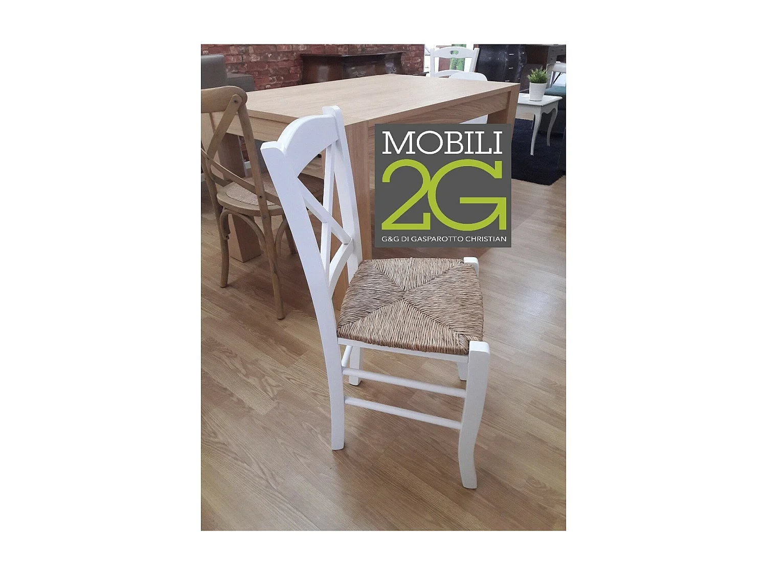 MOBILI 2G - SET 2 SEDIE SHABBY CROCE LEGNO/PAGLIA LACCATO BIANCO (714)