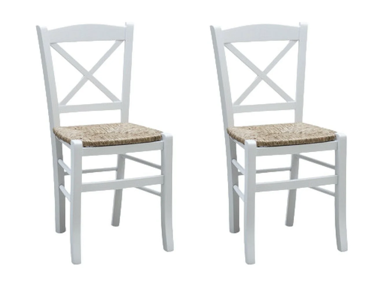 MOBILI 2G - SET 2 SEDIE SHABBY CROCE LEGNO/PAGLIA LACCATO BIANCO (714)