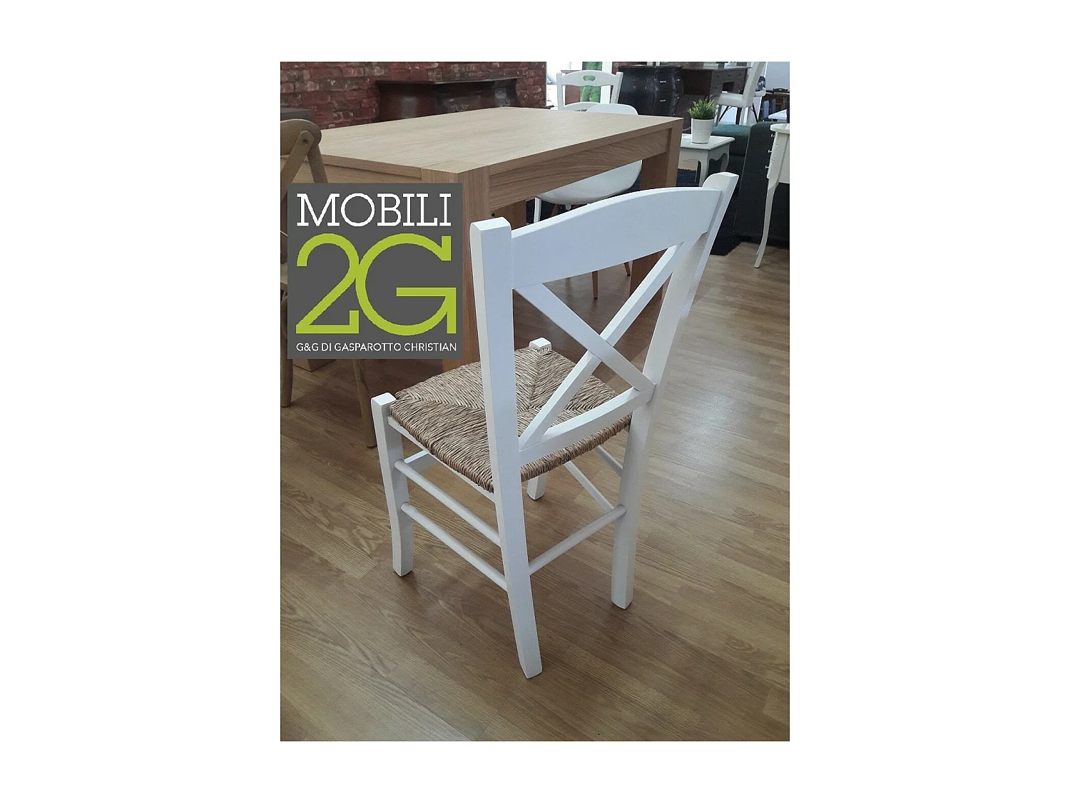 MOBILI 2G - SET 2 SEDIE SHABBY CROCE LEGNO/PAGLIA LACCATO BIANCO (714)