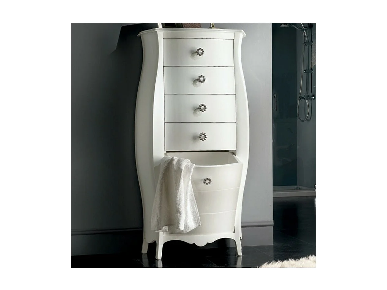 MOBILI 2G - CASSETTIERA BOMBATA LEGNO BIANCO 4 CASSETTI E RIBALTA 73x37x141 (1379)