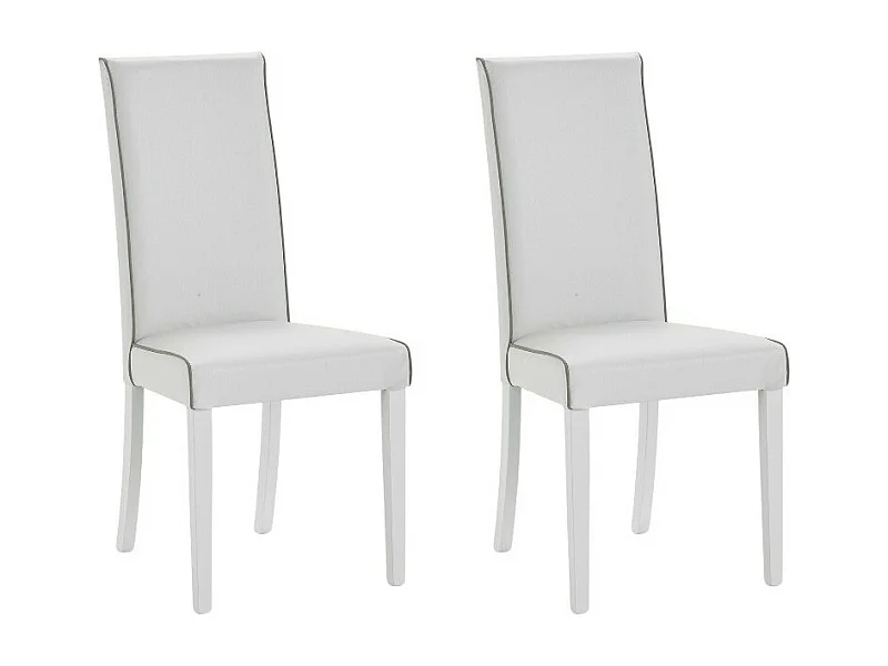MOBILI 2G -  Set 2 Sedie imbottita bianca ecopelle filo tortora (6040)