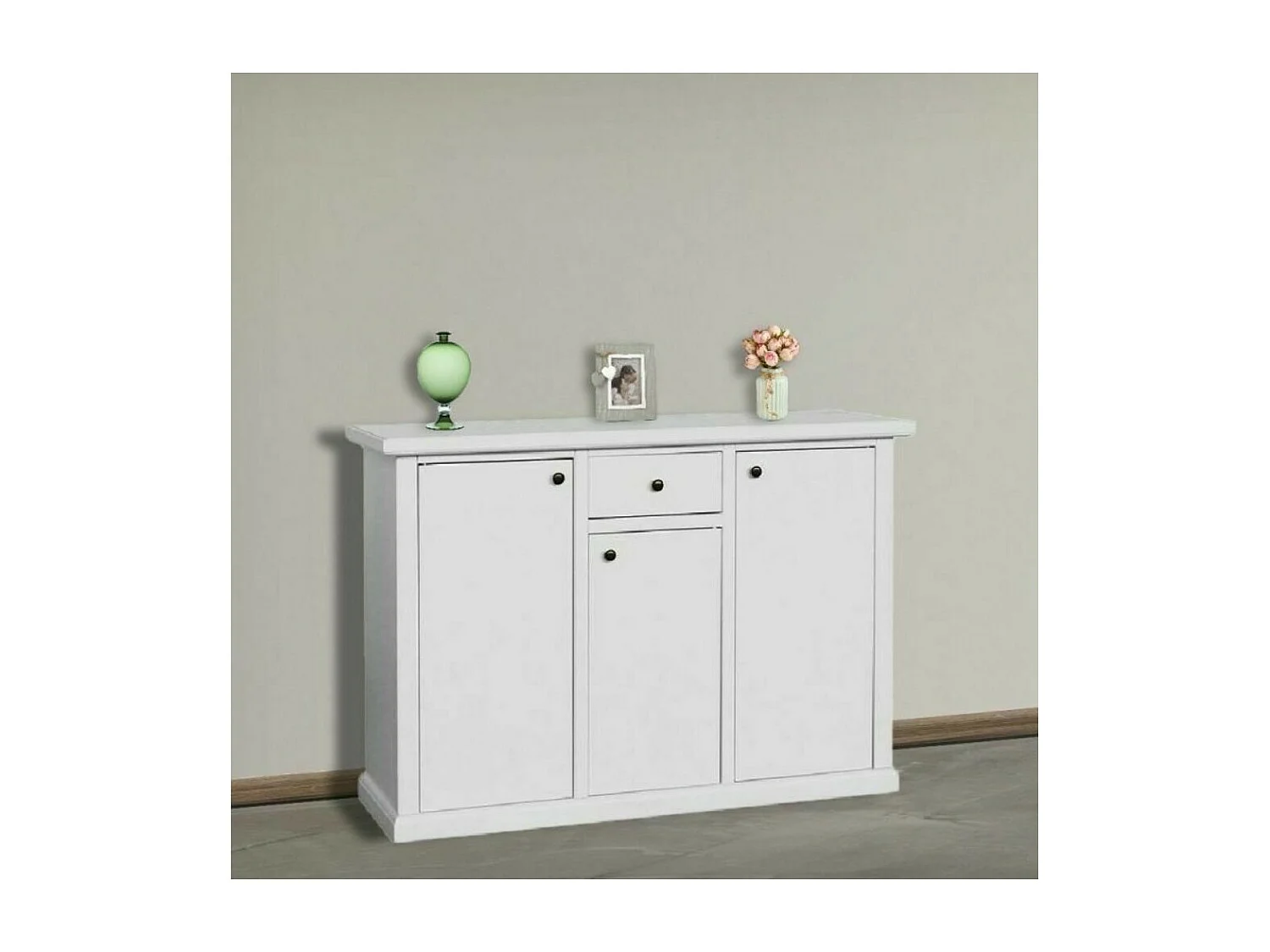 MOBILI 2G - MADIA CREDENZA IN LEGNO 3 PORTE BIANCO OPACO  L.120 P.40 H.88 (1391)