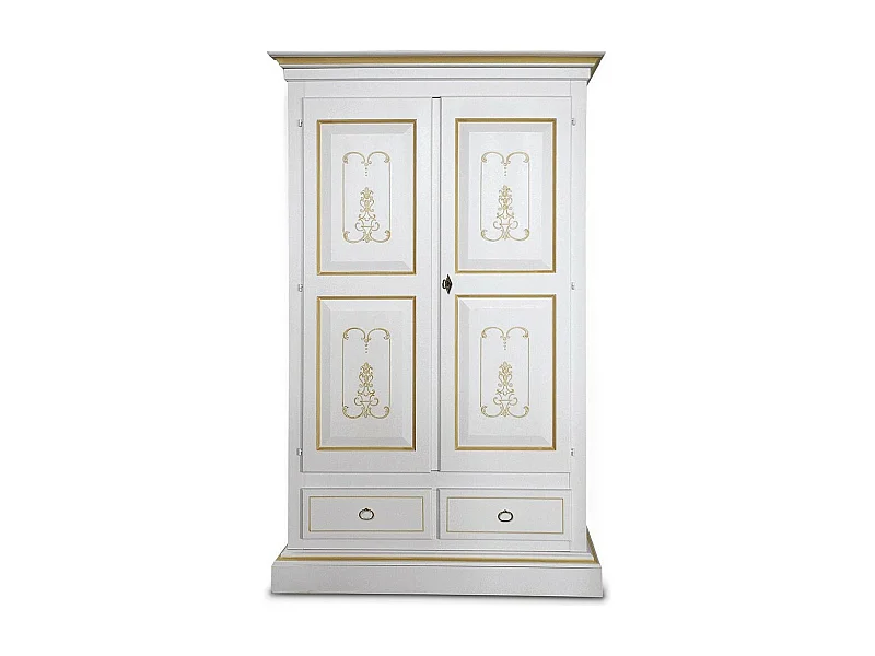 MOBILI 2G - Armadio 2 porte classico legno bianco e filetti ocra 128x61x200 (6000)