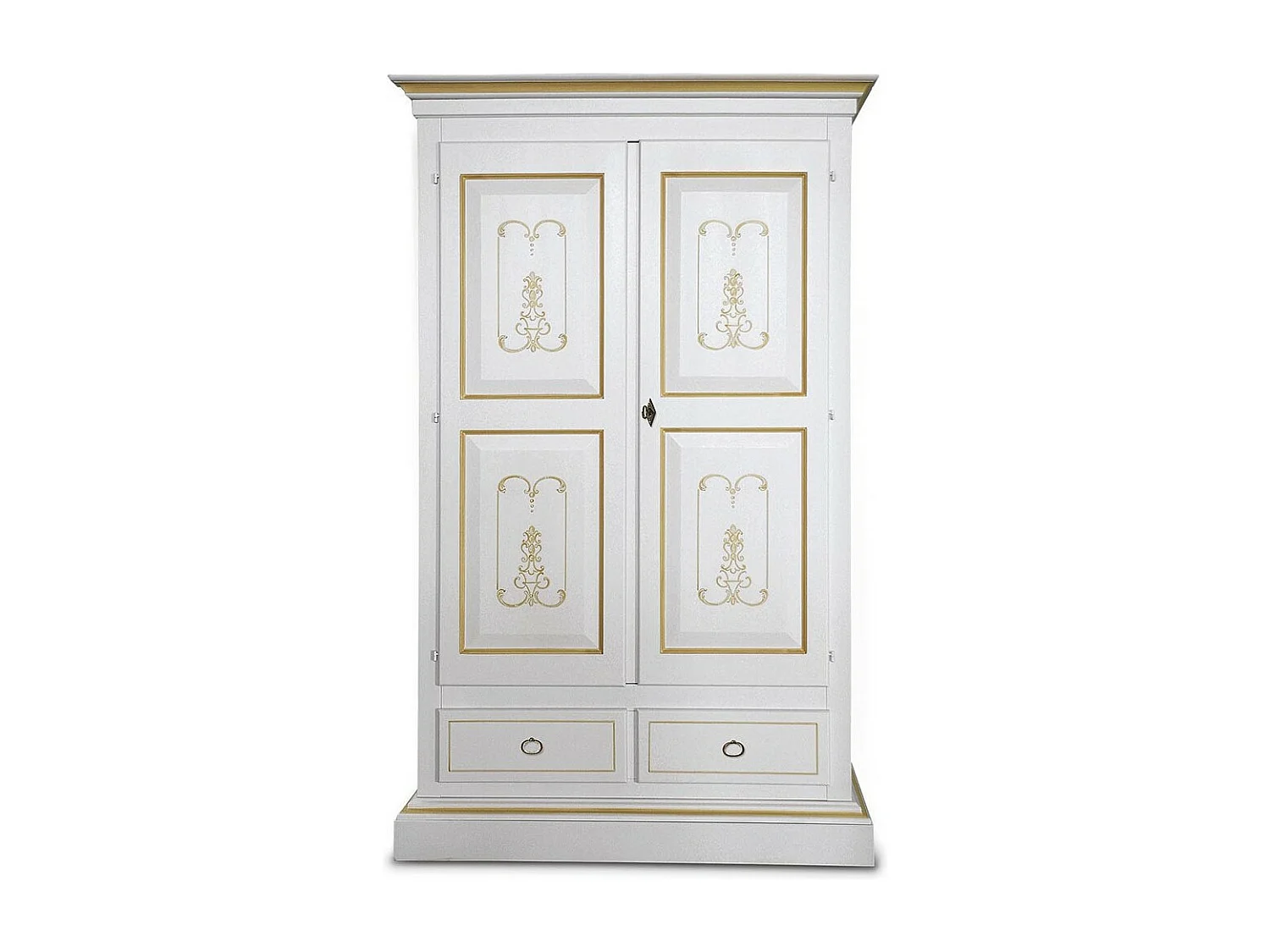 MOBILI 2G - Armadio 2 porte classico legno bianco e filetti ocra 128x61x200 (6000)