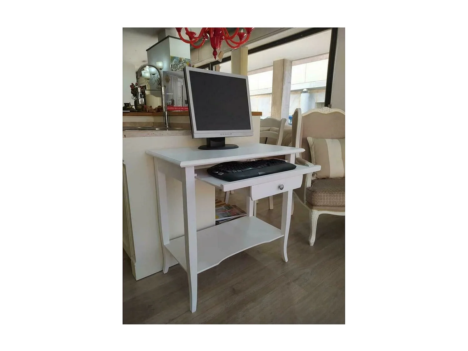 MOBILI 2G - SCRIVANIA 1 CASSETTO LEGNO ARTE POVERA BIANCO 85x49x79h (1533)