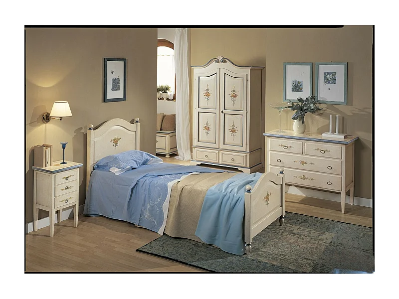 MOBILI 2G - LETTO SAGOMATO SINGOLO  BIANCO FILO BLU IN LEGNO 99x212x112 (1324)