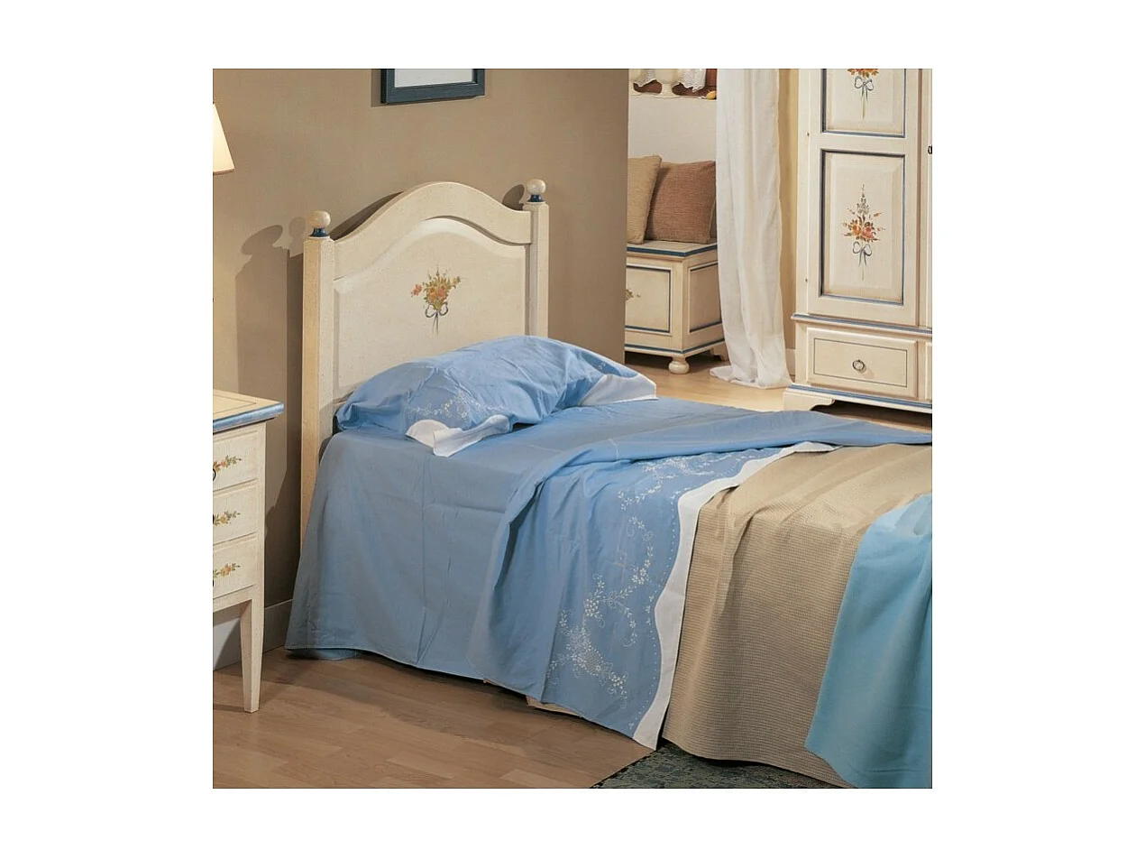 MOBILI 2G - LETTO SAGOMATO SINGOLO  BIANCO FILO BLU IN LEGNO 99x212x112 (1324)