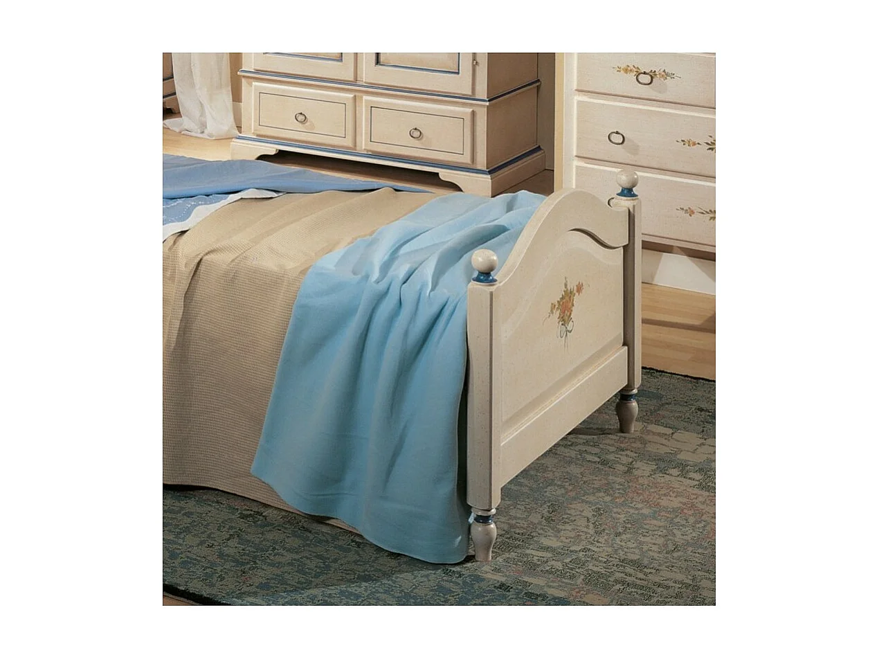 MOBILI 2G - LETTO SAGOMATO SINGOLO  BIANCO FILO BLU IN LEGNO 99x212x112 (1324)