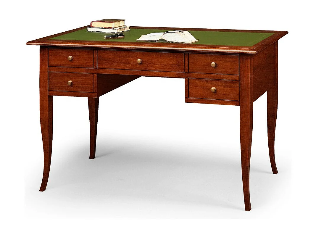 MOBILI 2G - SCRIVANIA ARTE POVERA PIANO PELLE LEGNO TINTA NOCE 150x75x81 (135)