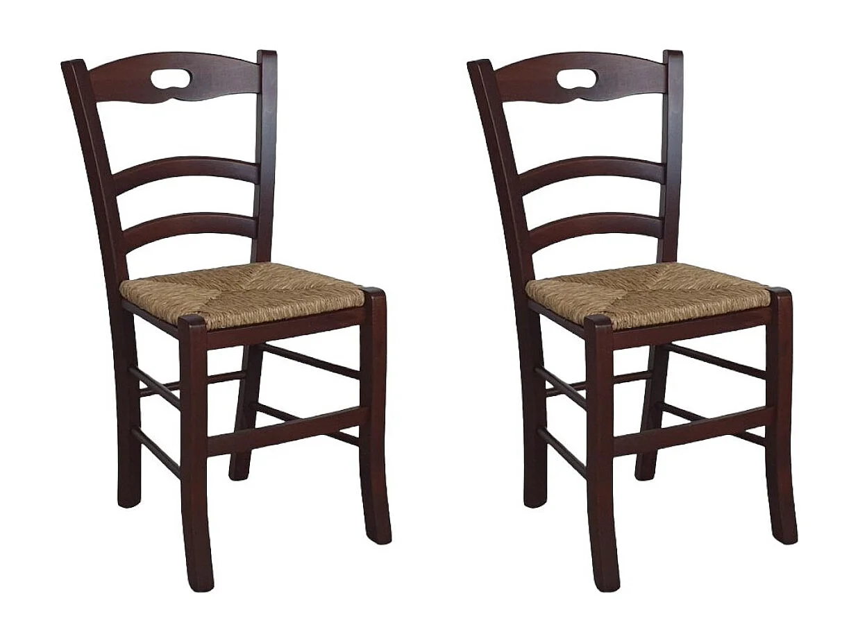 MOBILI 2G - SET 2 SEDIE ARTE POVERA TINTA NOCE LEGNO/PAGLIA (589)