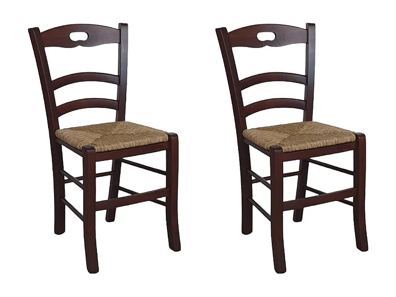 MOBILI 2G - SET 2 SEDIE ARTE POVERA TINTA NOCE LEGNO/PAGLIA (589)