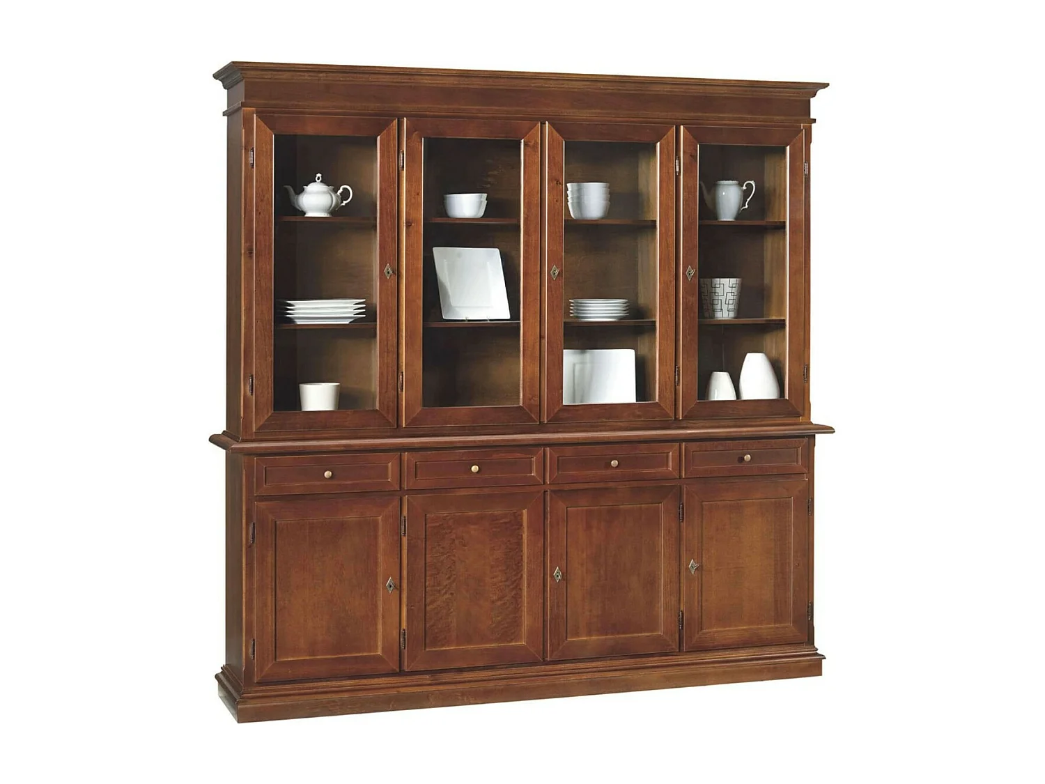 MOBILI 2G - Cristalliera arte povera 4 porte legno tinta noce 205X42X205 (379)