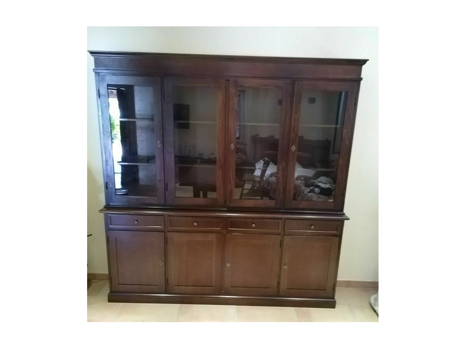 MOBILI 2G - Cristalliera arte povera 4 porte legno tinta noce 205X42X205 (379)