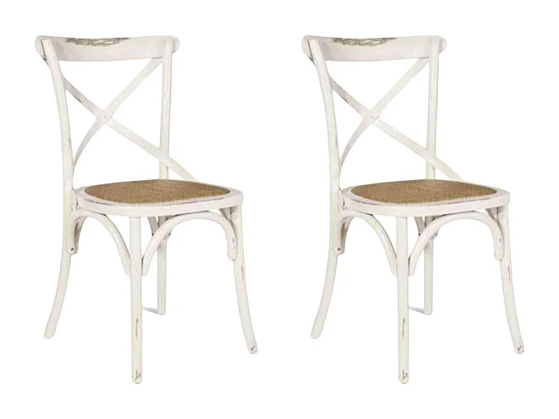 MOBILI 2G - SET 2 Sedie Cross Bistrot Vintage Bianco Olmo seduta rivestita naturale (780)