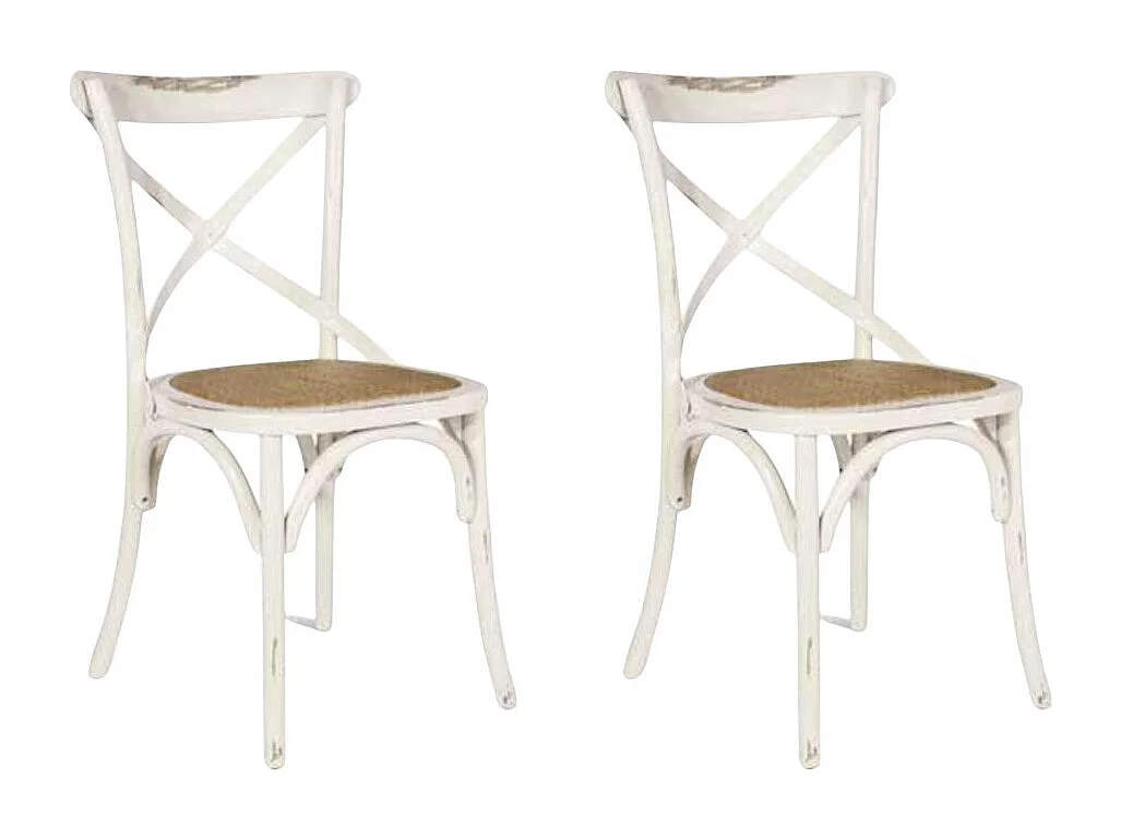 MOBILI 2G - SET 2 Sedie Cross Bistrot Vintage Bianco Olmo seduta rivestita naturale (780)