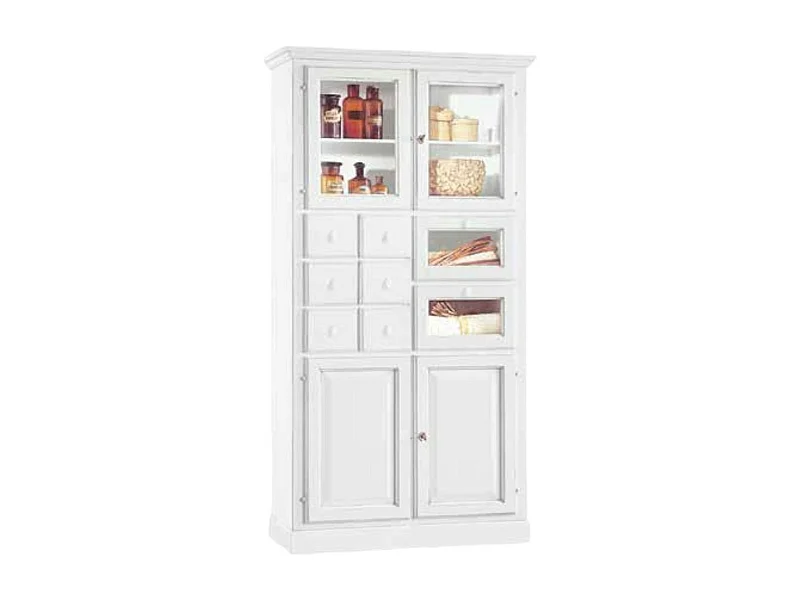 MOBILI 2G - DISPENSA DA CUCINA LEGNO 8 CASSETTI 4 ANTE BIANCO 107x45x203 (1513)