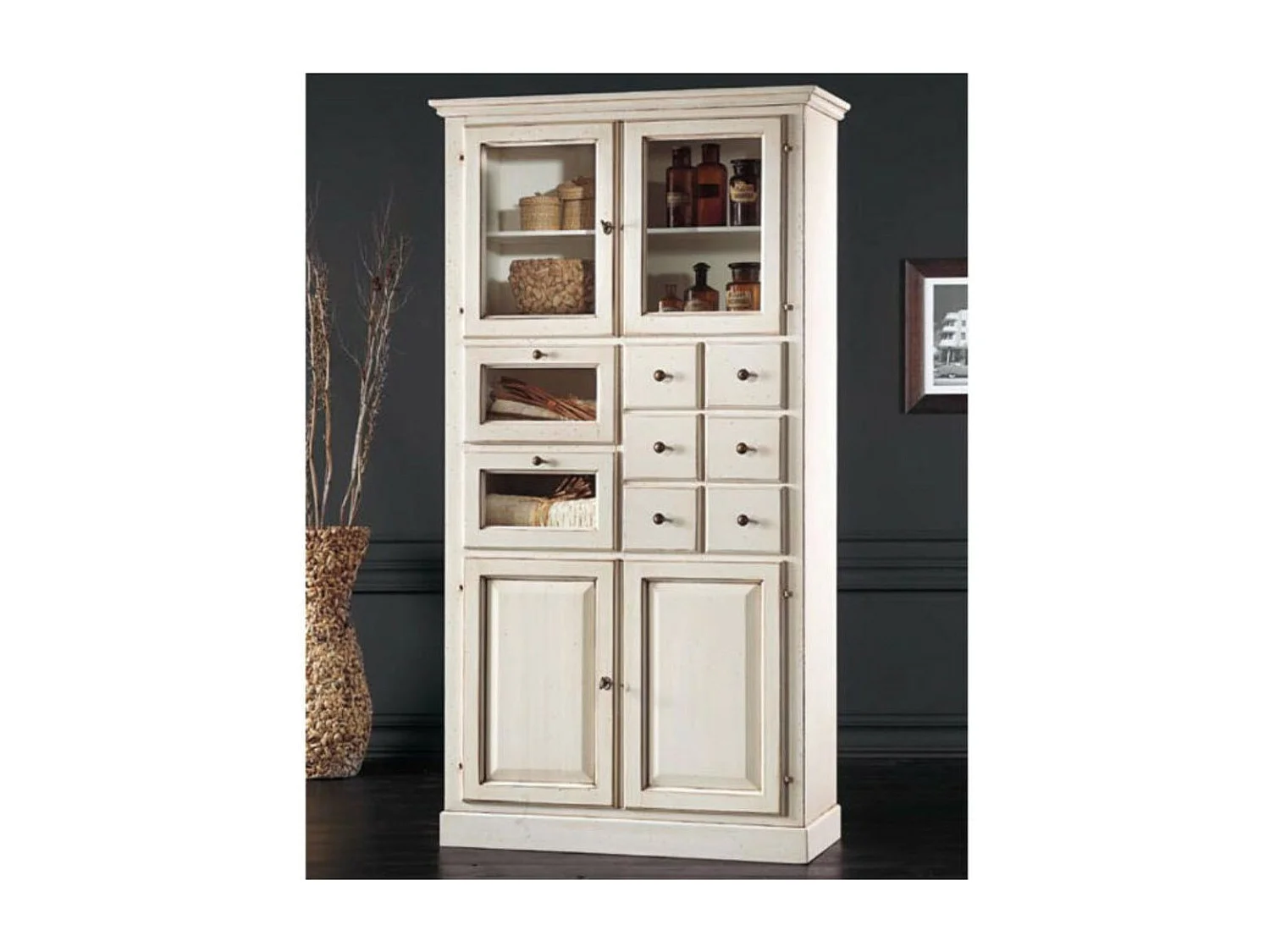 MOBILI 2G - DISPENSA DA CUCINA LEGNO 8 CASSETTI 4 ANTE BIANCO 107x45x203 (1513)