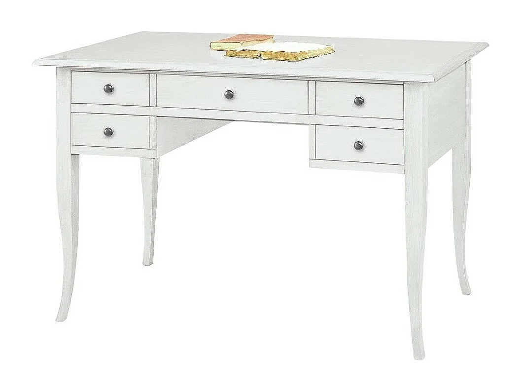 MOBILI 2G - SCRIVANIA ARTE POVERA 5 CASSETTI LEGNO BIANCO 105x56x81 (1110)