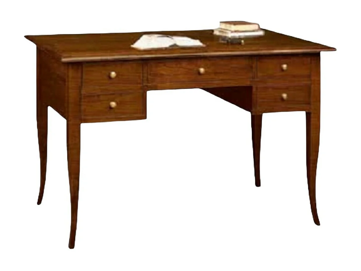 MOBILI 2G - SCRIVANIA 5 CASSETTI IN LEGNO ARTE POVERA TINTA NOCE L.105 x P.56 x H.81 (110)