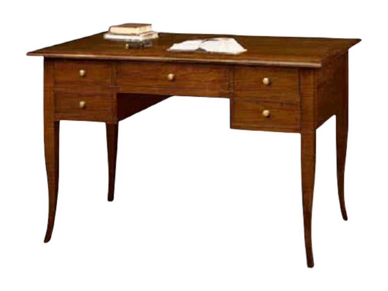 MOBILI 2G - SCRIVANIA 5 CASSETTI IN LEGNO ARTE POVERA TINTA NOCE L.105 x P.56 x H.81 (110)