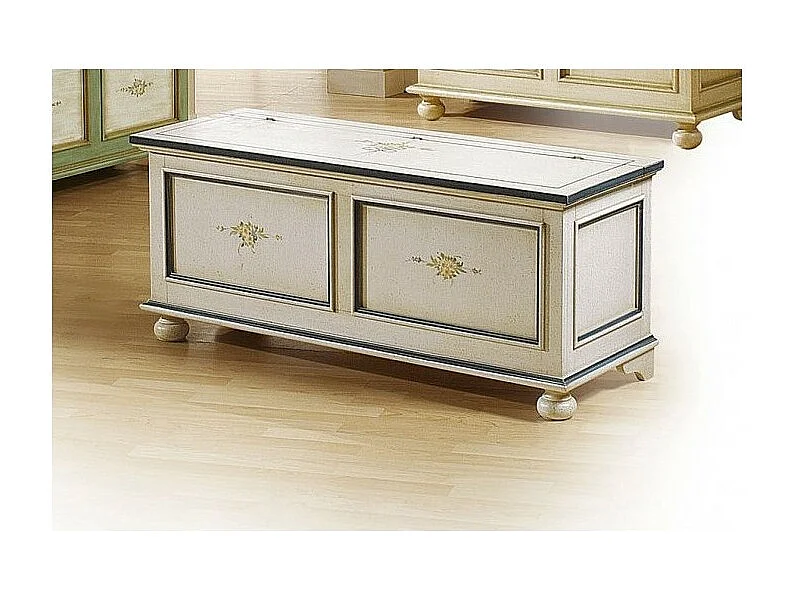 MOBILI 2G - Cassapanca in legno bianco con profilo azzurro L.120 x P.44 H.51 (1350)