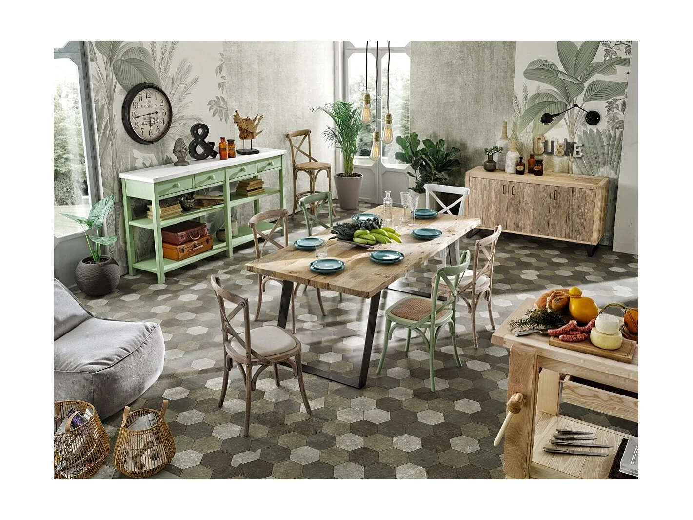 MOBILI 2G - TAVOLO FISSO RETTANGOLARE  LEGNO MASSELLO ONTANO (GA001)