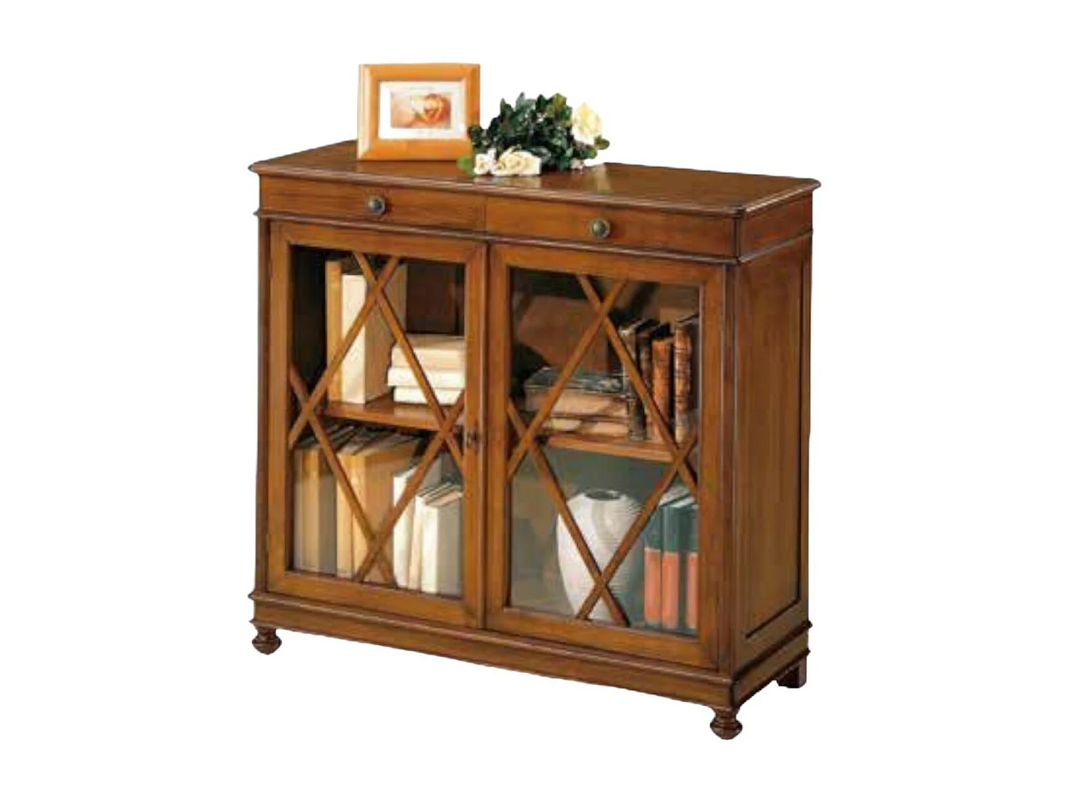 MOBILI 2G - MADIA LIBRERIA INGLESINA IN LEGNO TINTA NOCE 110X40X100 (765)