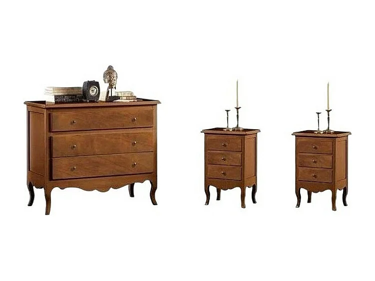 MOBILI 2G - Gruppo 1 Cassettiera 2 Comodini arte povera tinta noce (762+763)