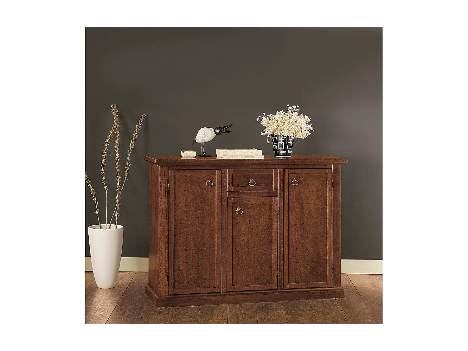 MOBILI 2G - Madia credenza arte povera 3 porte 1 cassetto noce scuro l.120 p.39 h.85 (391)
