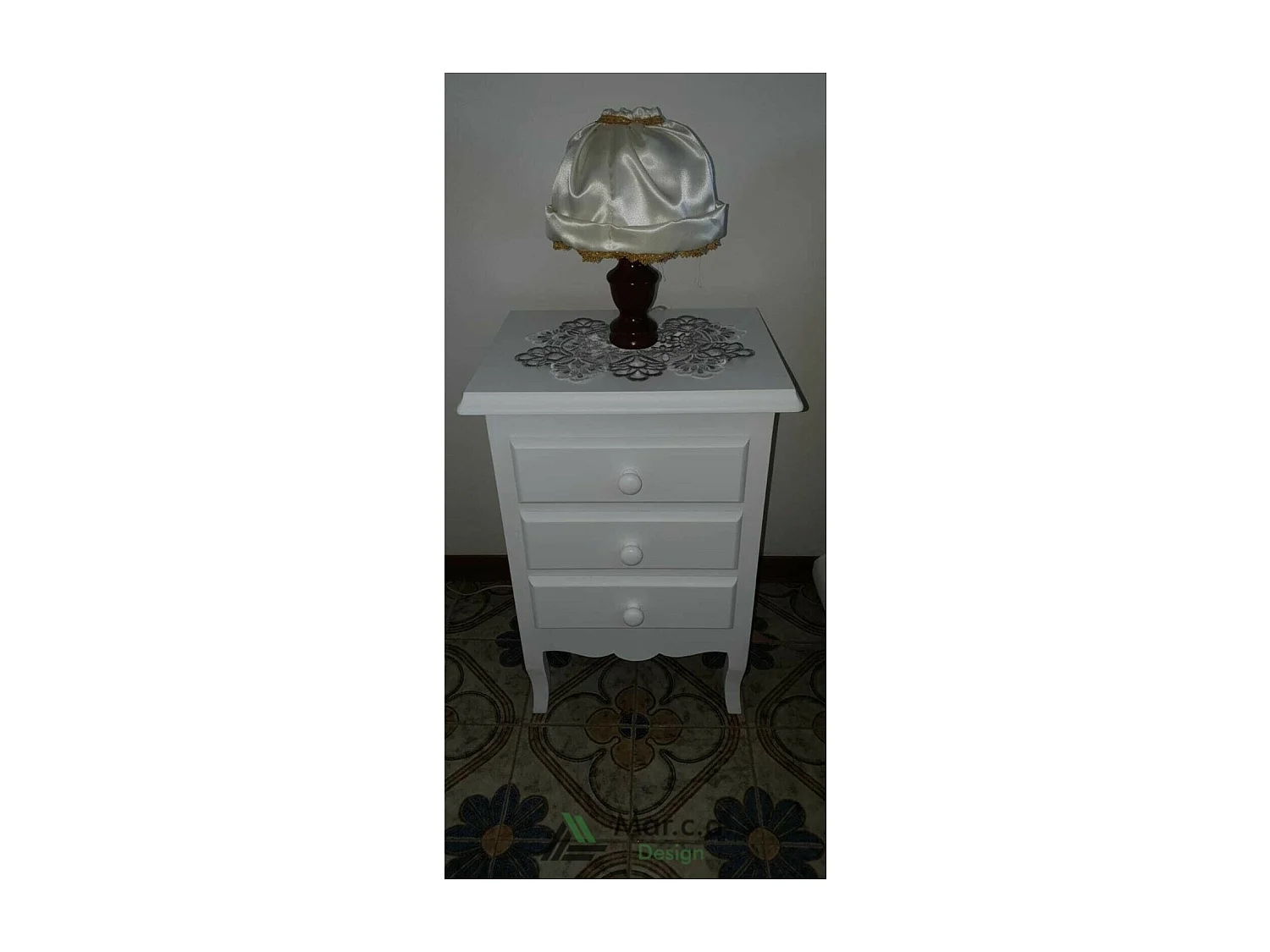 MOBILI 2G - COMODINO 3 CASSETTI LACCATO BIANCO OPACO 43X32X64 (1306)